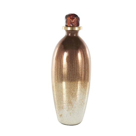 17" Gold, Beige & Copper Glass Speckled Ombre Decorative Jars with Textured Top Knob